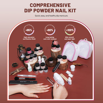 Aokitec 92PCS Powder Dipping Nail Set -20+1 Color Powder Dipping Solution Set, Basic Activator, Topcoat, Brush Protector, Nail Art Tool, Suitable for Beginners to DIY Nail Art